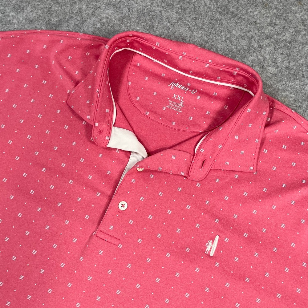 johnnie-O Mens Polo Shirt XXL Pink Geometric Print Performance Stretch Logo
